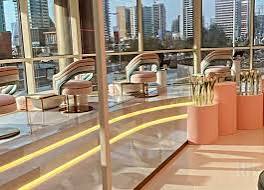 Le Mème Spa lounge seating overlooking Lusail Marina